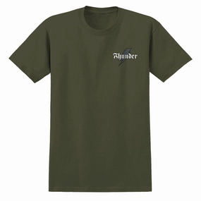 outdoor concert Casual Everyday Thunder Bolt Script T-Shirt - Military Green/Grey/White/Black Prints