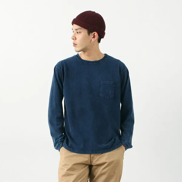 Circular Knit Construction GOOD ON / Indigo Long Sleeve Pocket Crew Neck Tee