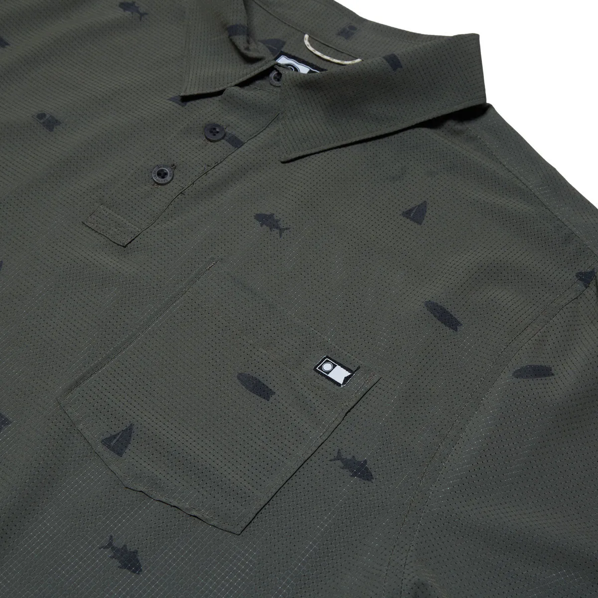 Salty Crew Mayday Perf Tech Polo Shirt - Olive Checkered Print