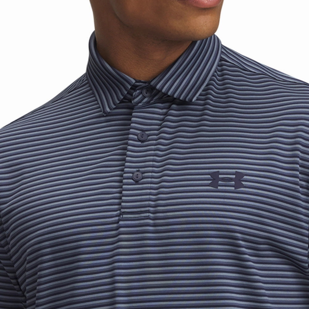 Quick Dry Technology Under Armour Playoff 3.0 Stripe Polo Shirt - Midnight Navy/Downpour Grey/Midnight Navy
