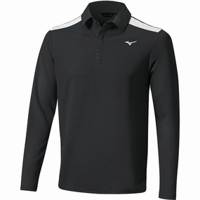 hypoallergenic material Smooth Seam Technology Mizuno Elite Long Sleeve Polo Shirt - Black