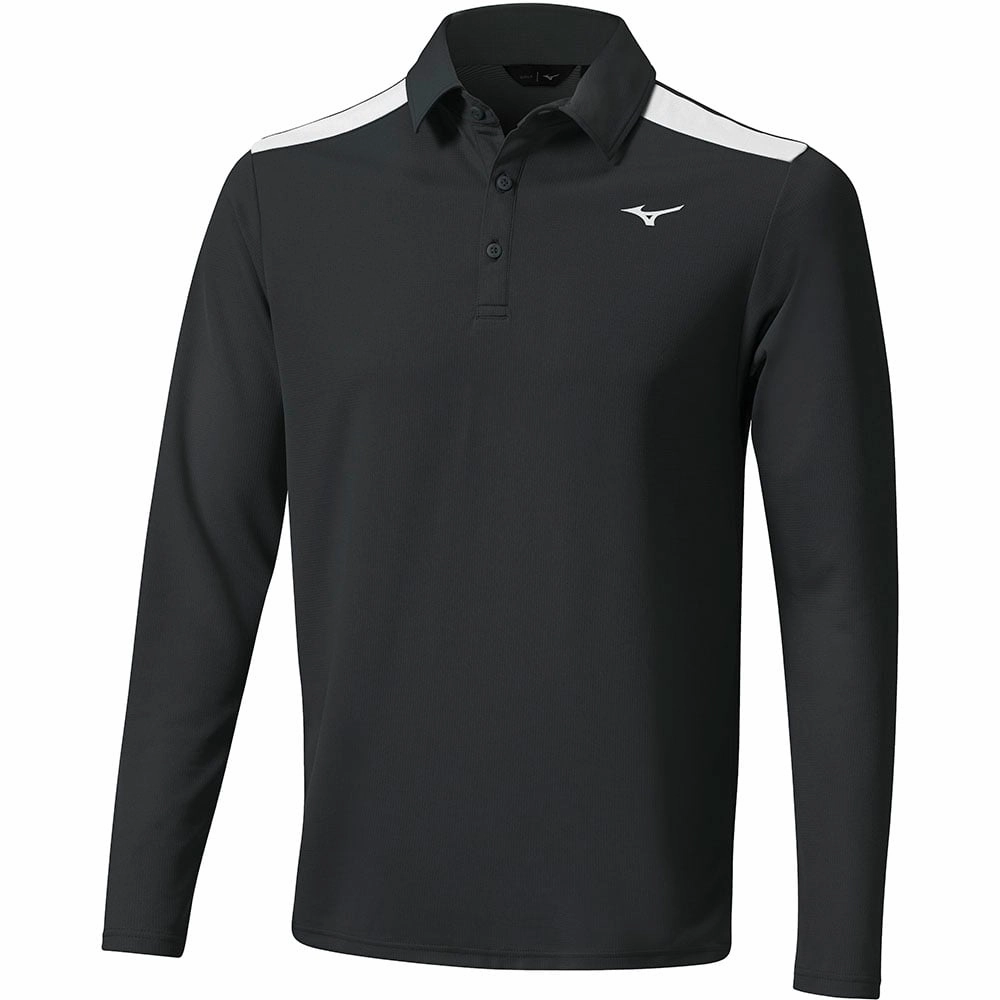 hypoallergenic material Smooth Seam Technology Mizuno Elite Long Sleeve Polo Shirt - Black