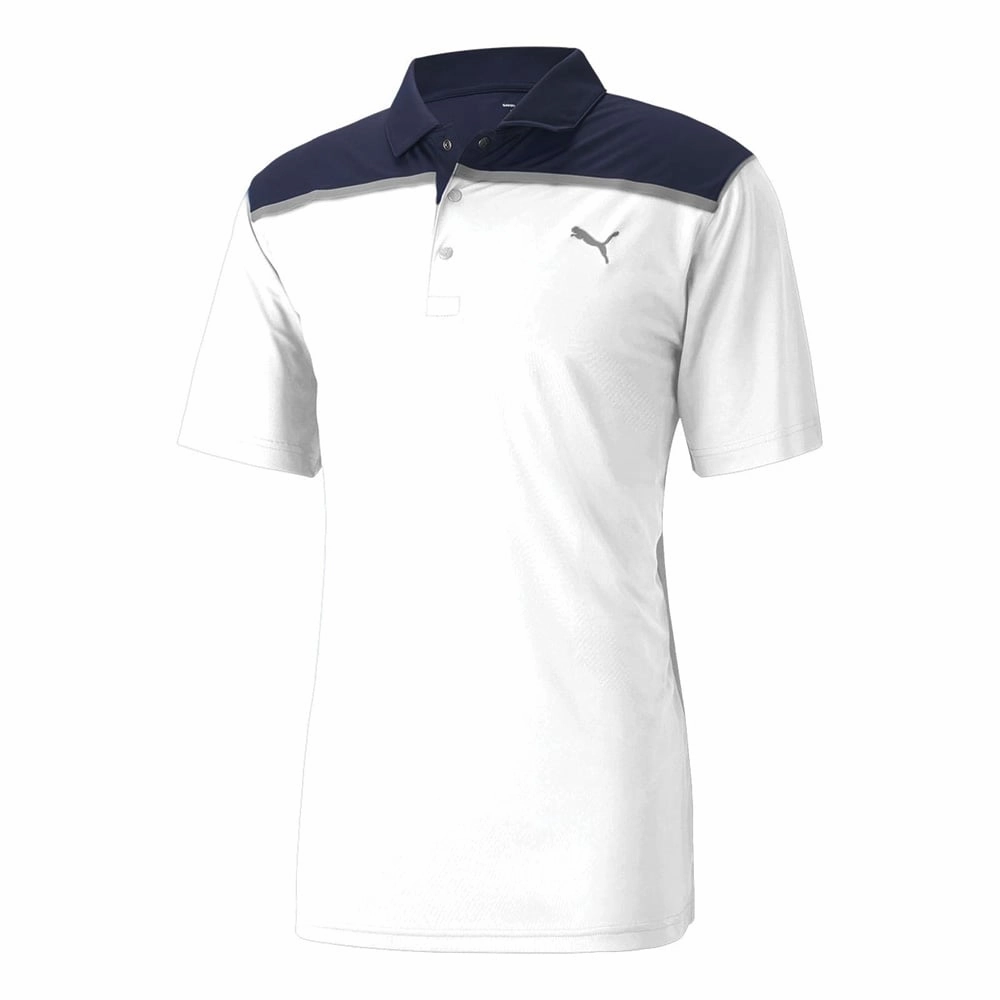 Recycled Polyester Thread Outdoor Sports Puma Rotation Bonded Colourblock Polo Shirt - White/Navy