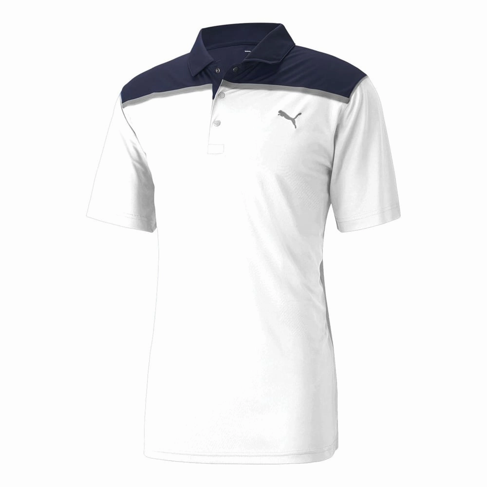 Casual Choice Wear Stylish Essential Puma Rotation Bonded Colourblock Polo Shirt - White/Navy