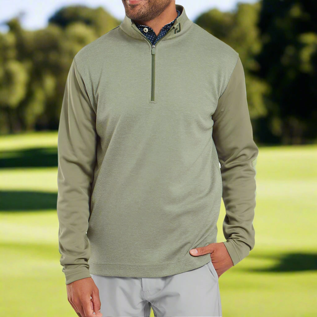 FootJoy Tonal Heather Chill-Out Pullover - Olive perfect for anniversaries