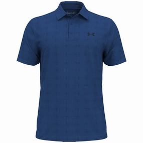 Cozy Comfort Relaxing Fit Under Armour Playoff 3.0 Dueces Grid Printed Polo Shirt - Blue Mirage/Midnight Blue