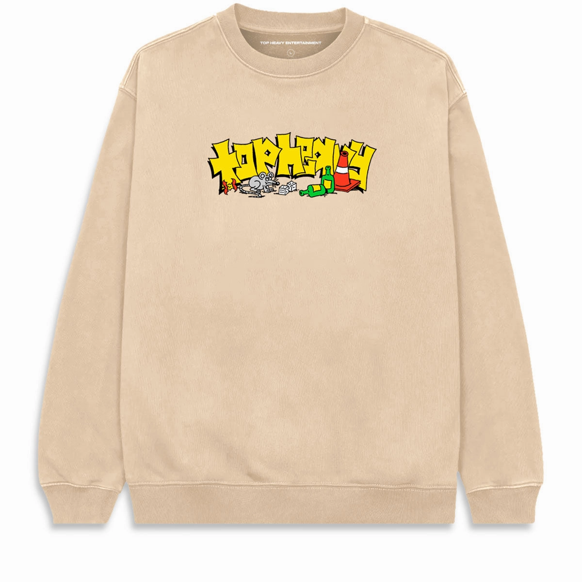 City Mood Wear Garment Dyed Finish Top Heavy Skate Rat Sweatshirt - Khaki