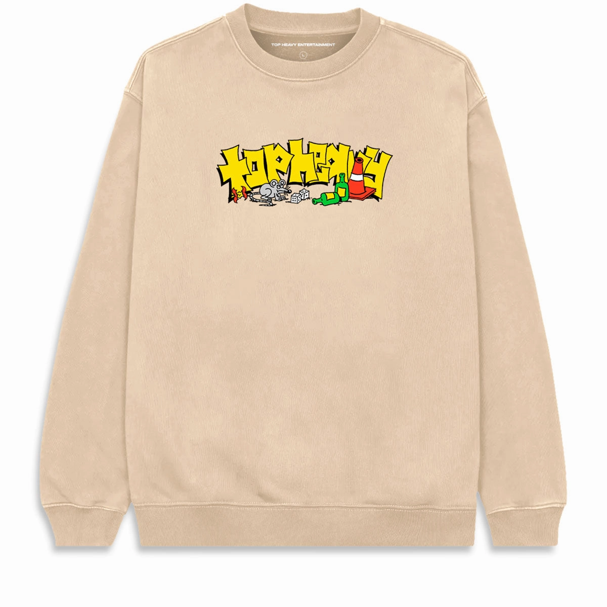 Top Heavy Skate Rat Sweatshirt - Khaki 3D Sculpted Hood Outdoor Activity