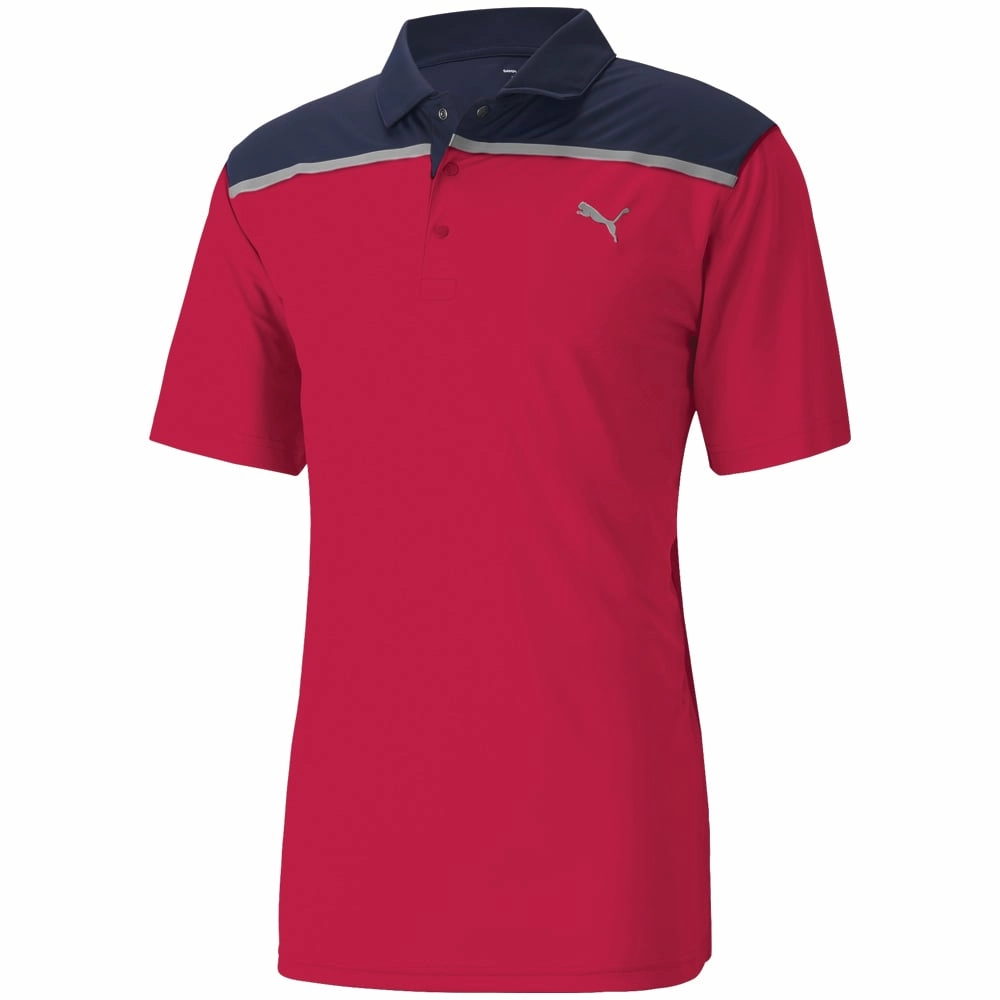 Puma Rotation Bonded Colourblock Polo Shirt - Persian Red/Navy Blazer Classic Wear