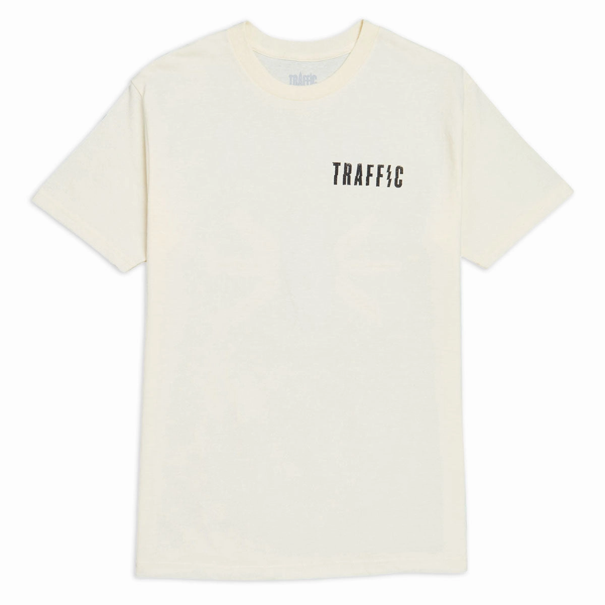 Colorfast Dye DoubleStitched Seams Traffic Caution T-Shirt - Cream