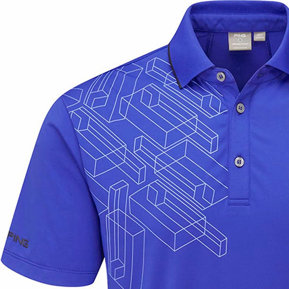 Ping 1-A Putter Polo Shirt - Blue Surf Scoop neck Slim fit sleekness
