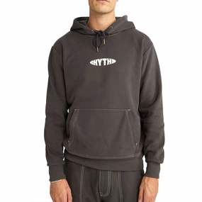 Velvet Touch Ribbed Hem Rhythm Contrast Stitch Hoodie - Charcoal