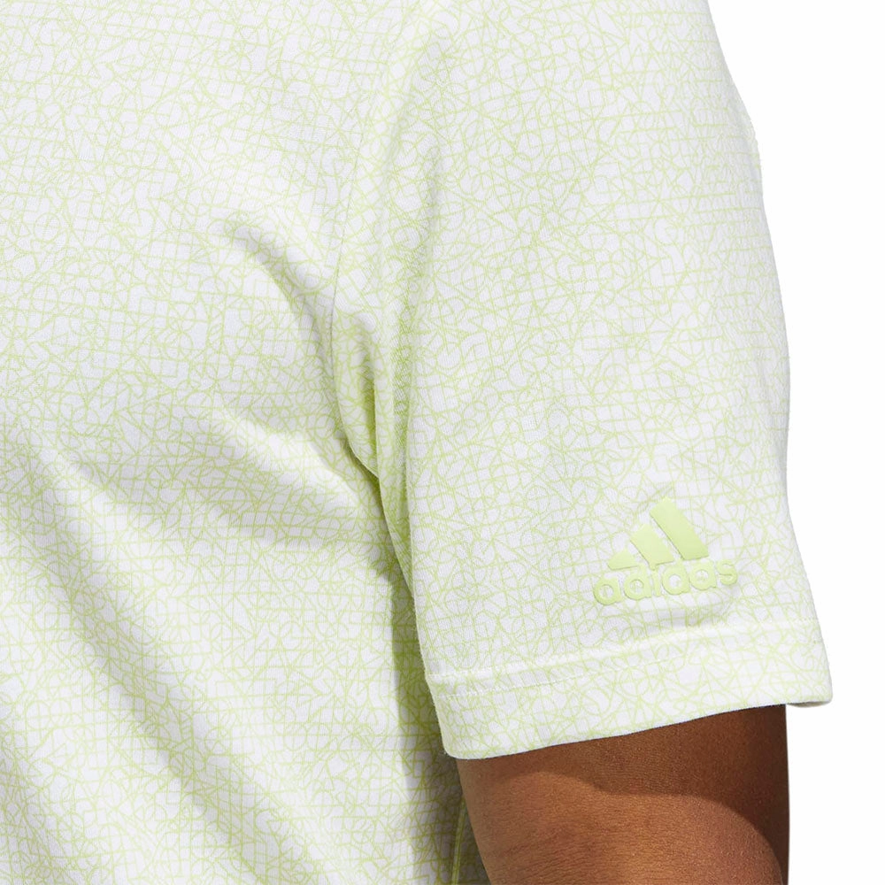 Heather Texture Finish Prom adidas Prime Abstract Print Polo Shirt - White/Pulse Lime