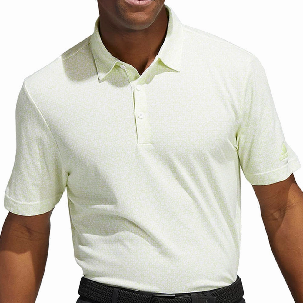 adidas Prime Abstract Print Polo Shirt - White/Pulse Lime Running Gear