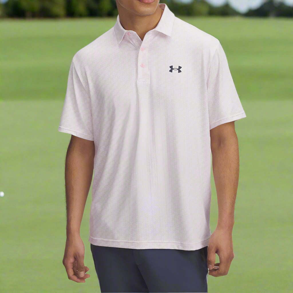 Ribbed collar Under Armour Playoff 3.0 Printed Polo Shirt - White/Prime Pink/Downpour Grey