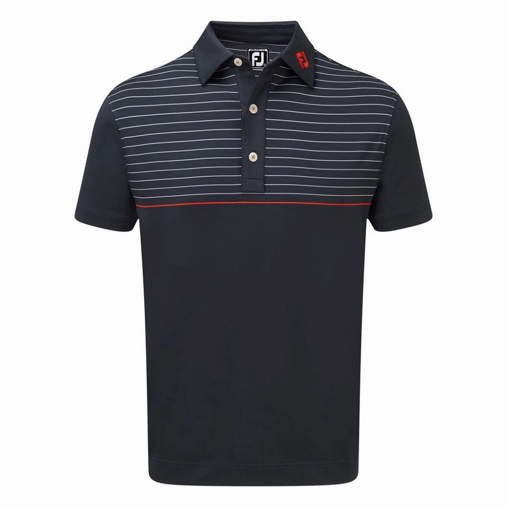 Street Trend UltraSoftBrushedInterior FootJoy Stretch Lisle Engineered Pinstripe Polo Shirt - Navy/White/Scarlet