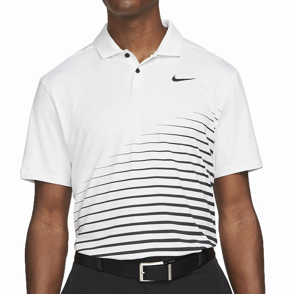 Nike Dry Vapor Stripe Graphic Polo Shirt - White/Black Trendy Comfort
