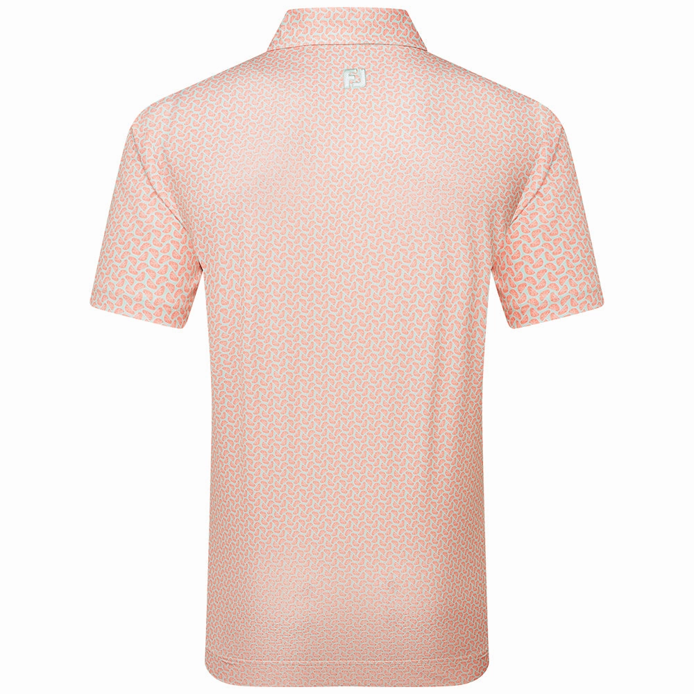 FootJoy Citrus Print Lisle Polo Shirt - Orange/Pistachio Thermal Regulating Layer Ethically Sourced Materials