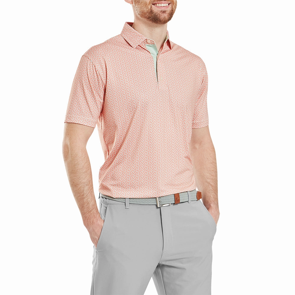FootJoy Citrus Print Lisle Polo Shirt - Orange/Pistachio Layering Fashion