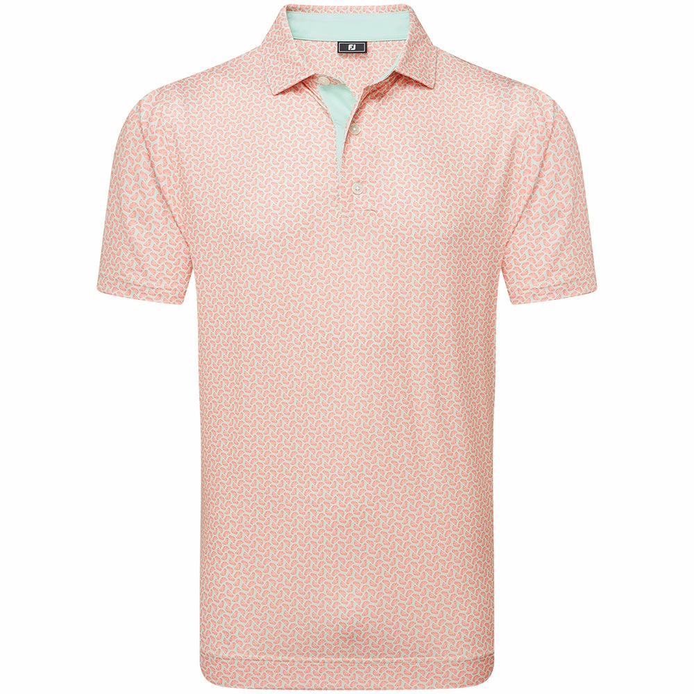 FootJoy Citrus Print Lisle Polo Shirt - Orange/Pistachio Cozy Feel Stretchable Knit
