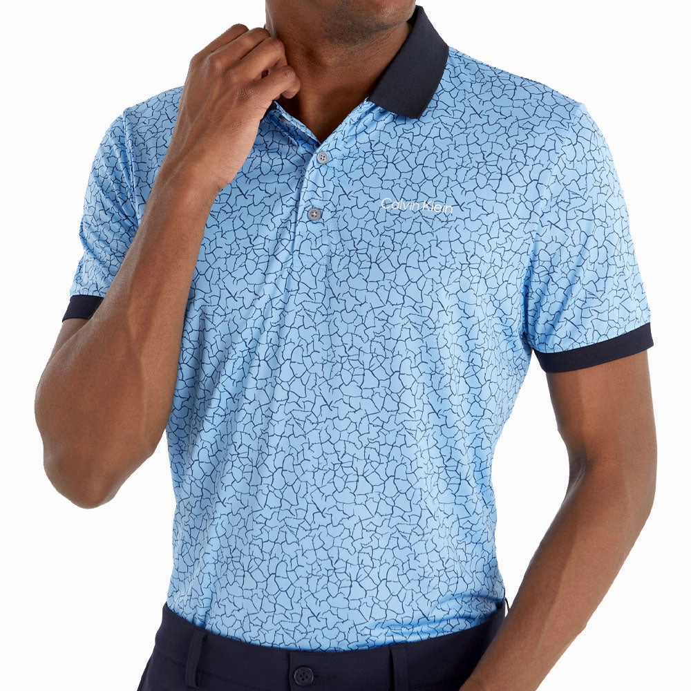 Linen blend UV Protective Coating Calvin Klein Fracture Print Polo Shirt - Boy Blue