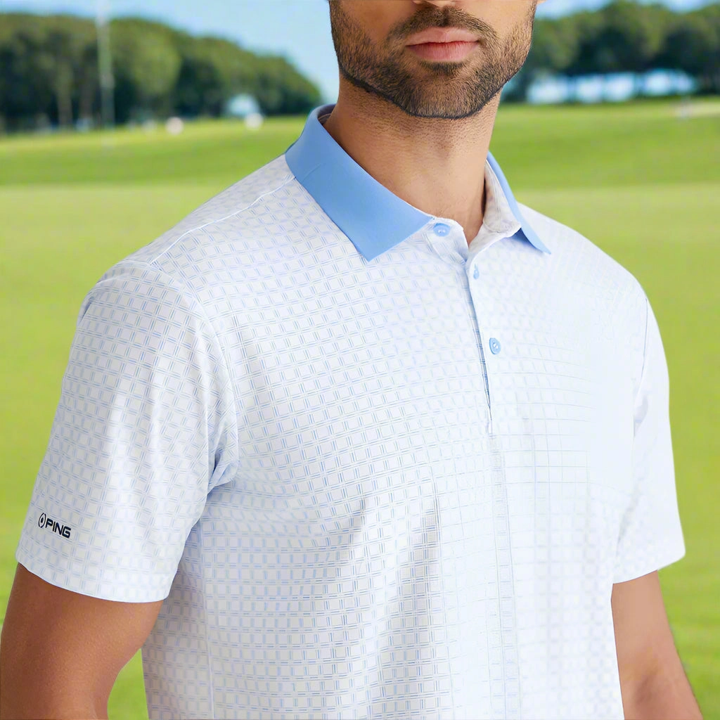 Bold Comfort Ping Jared Polo Shirt - White/Cornflower Blue