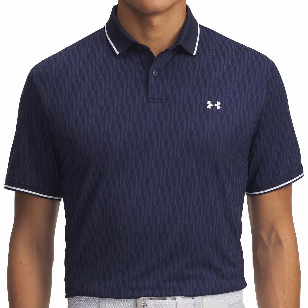loose but not baggy Under Armour Playoff Sport Jacquard Polo Shirt - Midnight Navy/White