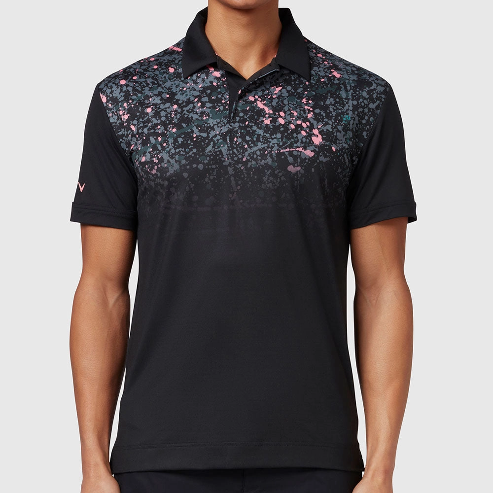Vintage Style Callaway Splatter Paint Ombre Polo Shirt - Caviar