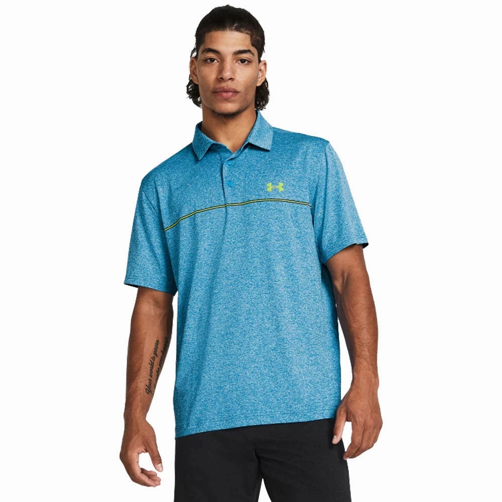 Under Armour Playoff 3.0 Stripe Polo Shirt - Capri/High Vis Yellow/Hydro Teal MicroPiqueKnit