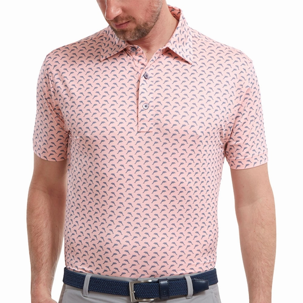 Sweat Absorbent FootJoy Dolphins Print Lisle Polo Shirt - Quartz Pink/Graphite