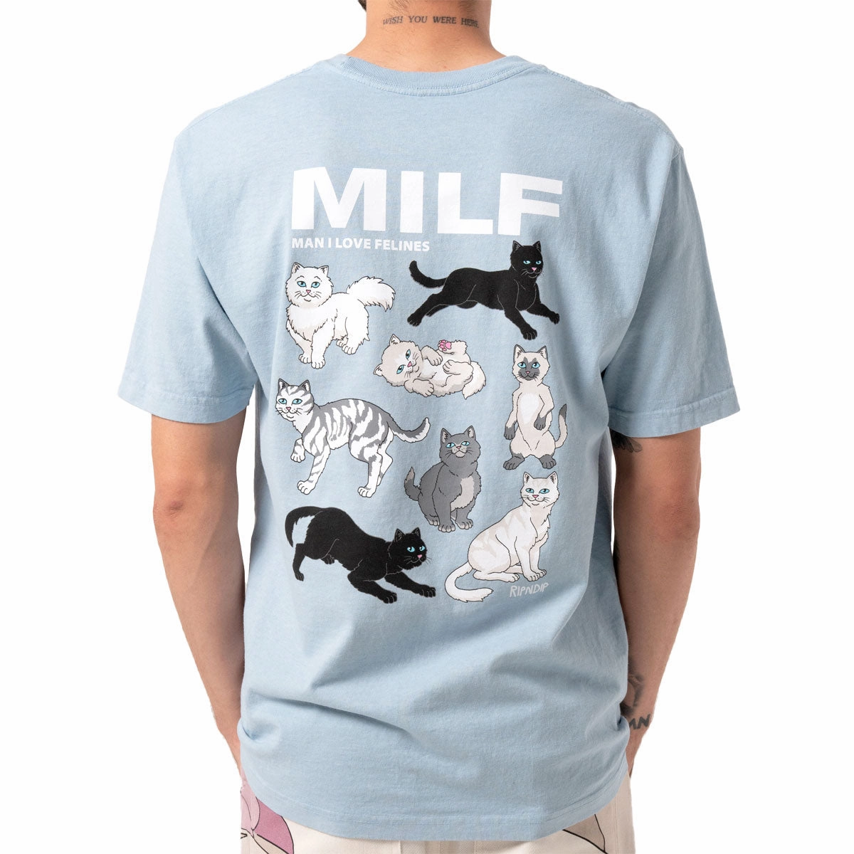 RIPNDIP Man I Love Felines T-Shirt - Powder Blue Casual Appeal Subtle Embroidery