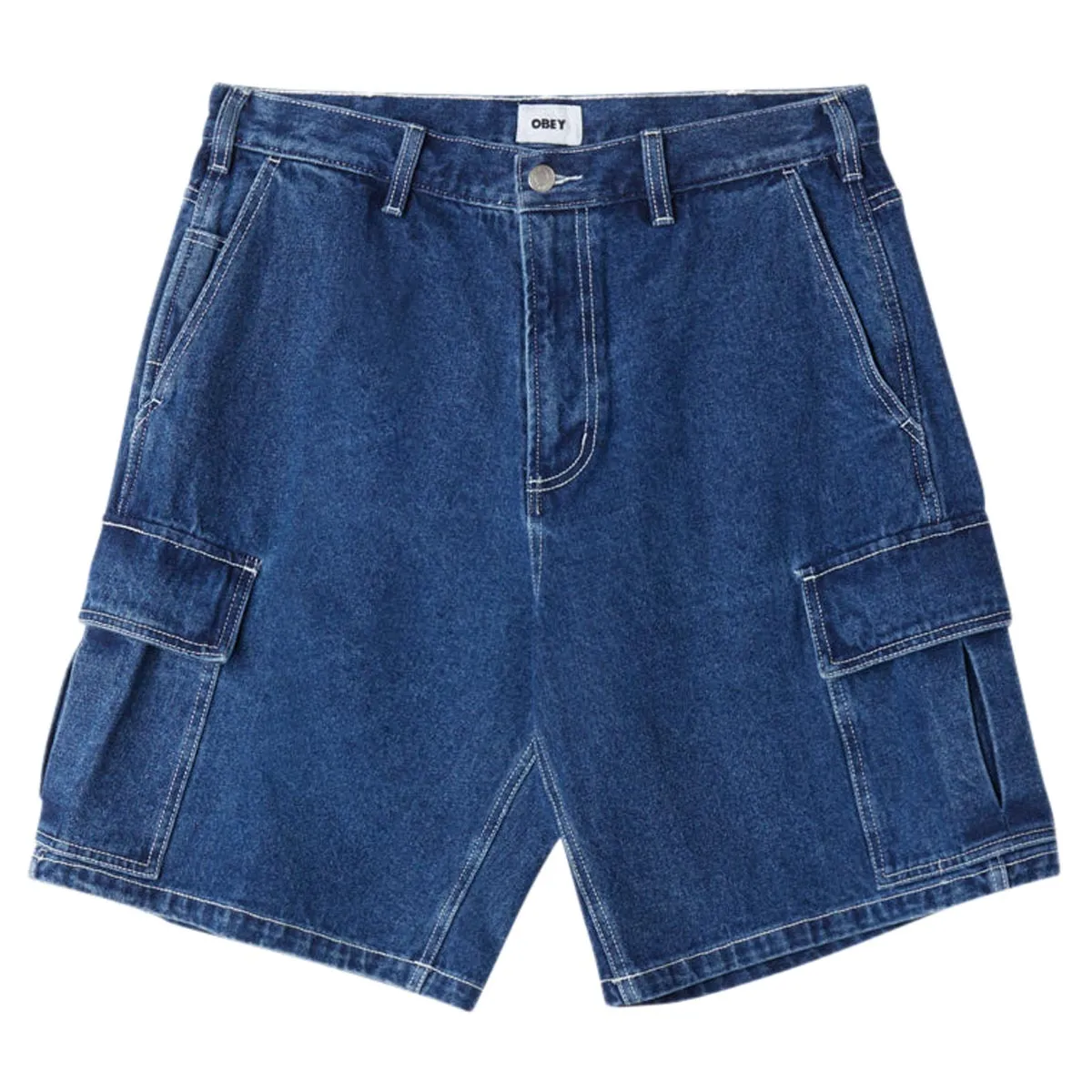 Obey Bigwig Baggy Denim Cargo Shorts - Stone Wash Indigo yoga clothing