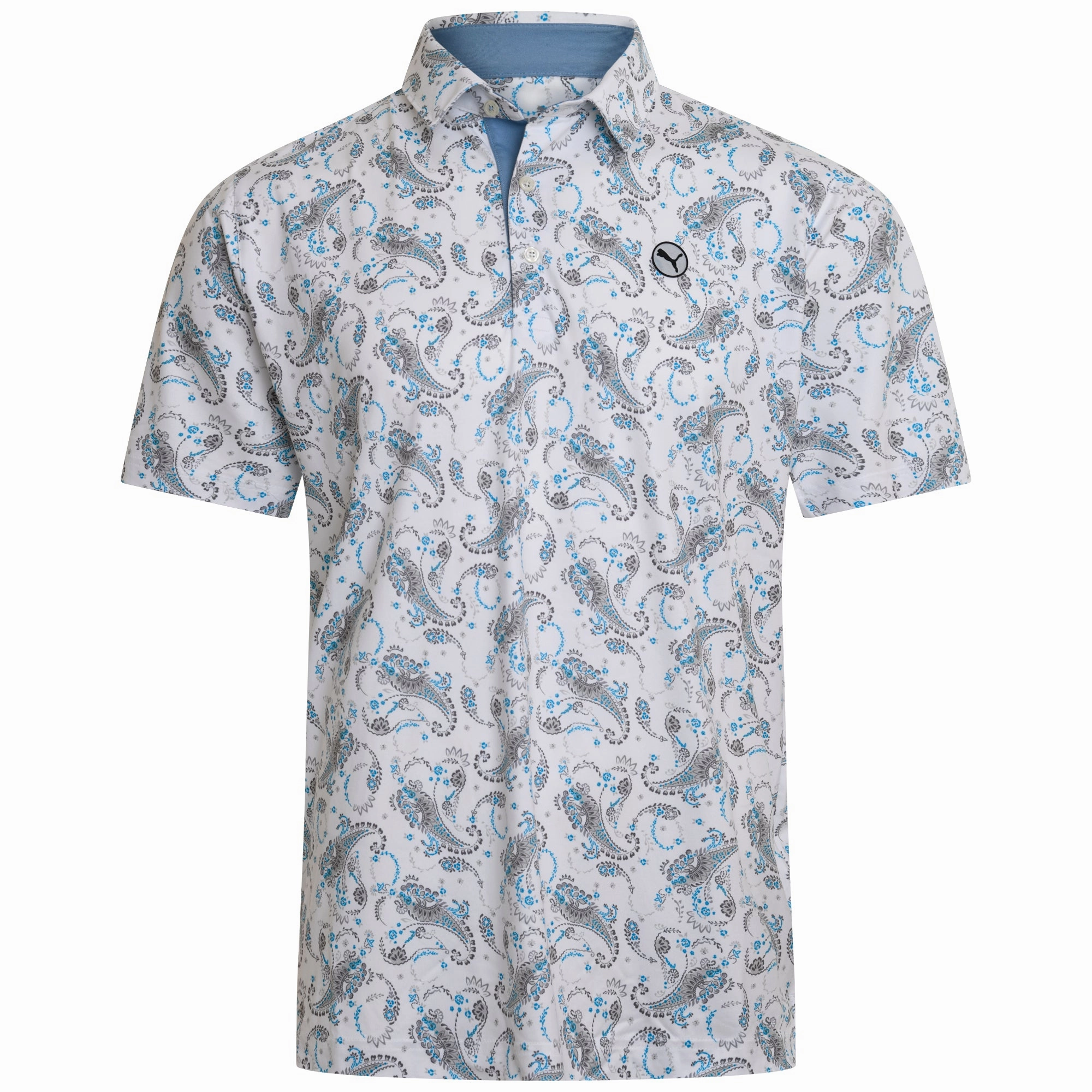 Puma Cloudspun Paisley Polo Shirt - White Glow/Zen Blue Basic Layer TexturedWeavePattern