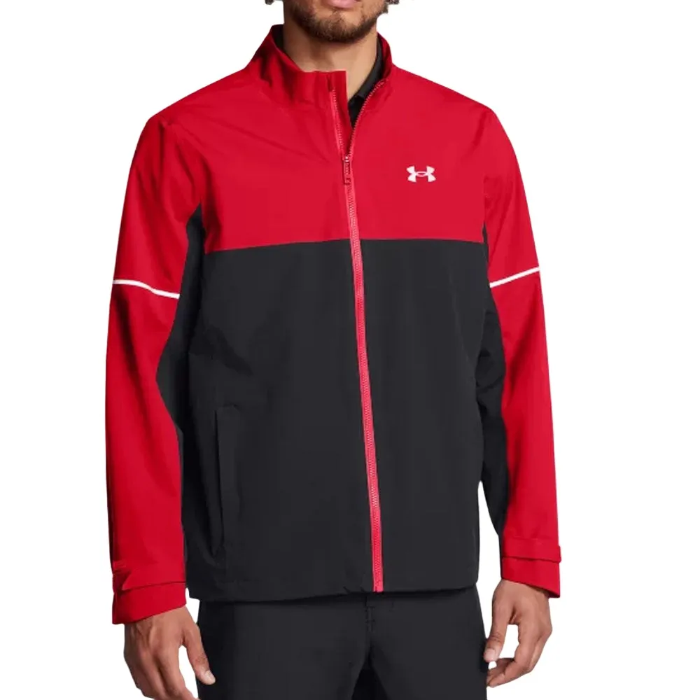 Under Armour Drive Rain Waterproof Jacket - Red/Black Roll Up Hood Subtle Design Detail