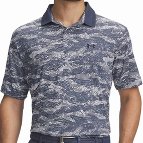 Simple and Cozy Under Armour Drive Chill Printed Polo Shirt - Downpour Grey/White/Midnight Navy