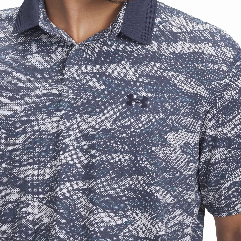 TaglessDesign Under Armour Drive Chill Printed Polo Shirt - Downpour Grey/White/Midnight Navy