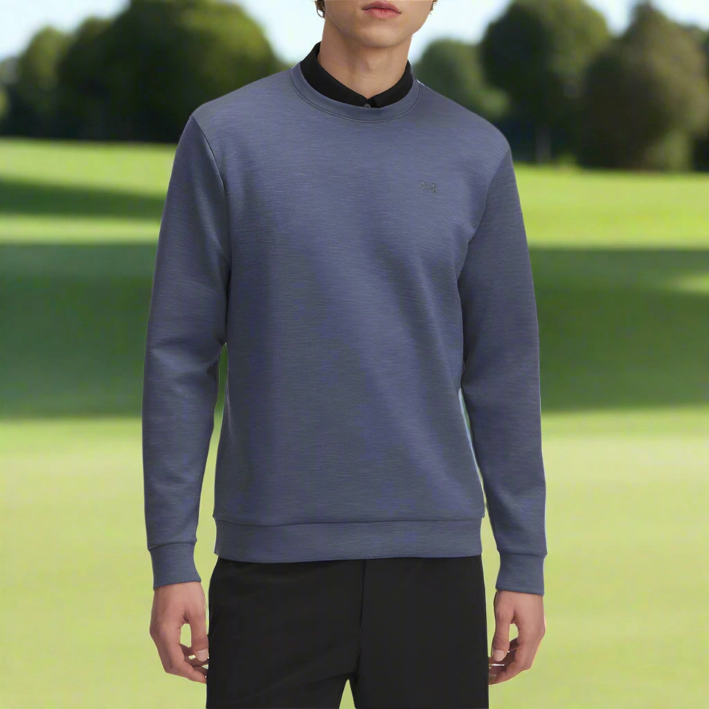 product return policy logoed Under Armour Drive Midlayer Crewneck Pullover - Downpour Grey/Gravel/Downpour Grey