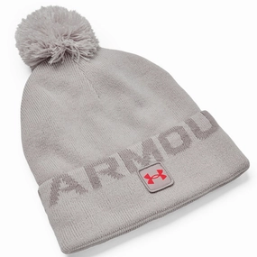Under Armour Halftime Fleece Pom Beanie Hat - Ghost Gray Simple Fit Park Stroll