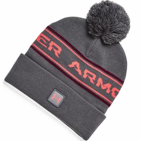 Cool Design Ventilated Design Under Armour Halftime Pom Beanie - Pitch Grey/Dark Maroon