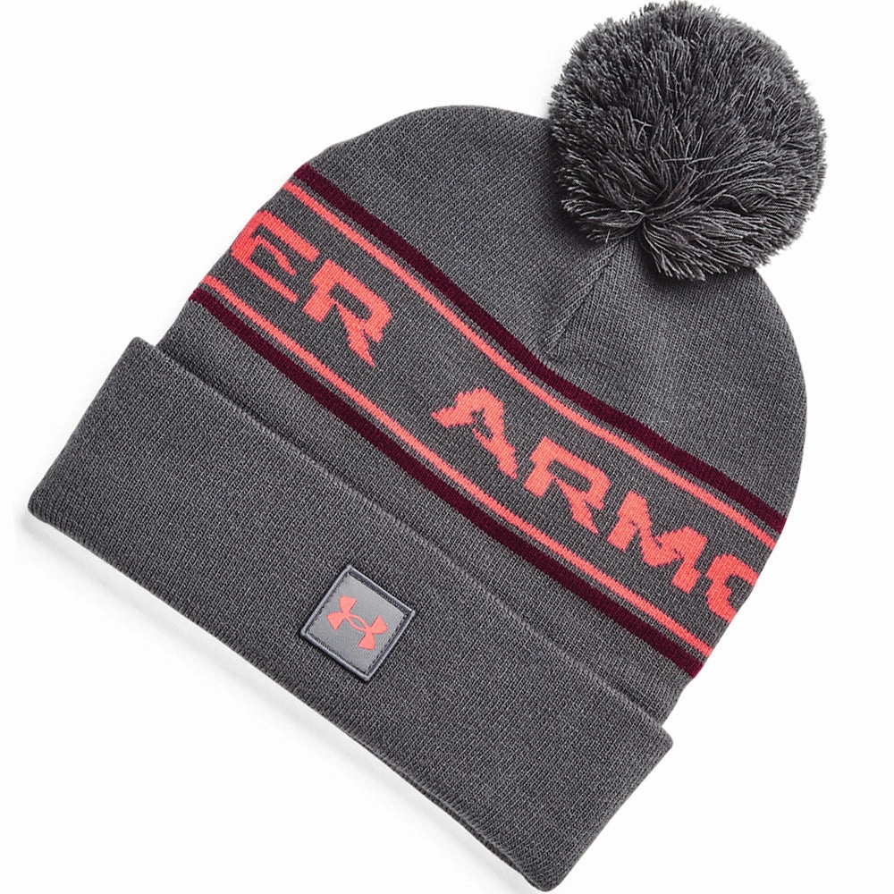 Cool Design Ventilated Design Under Armour Halftime Pom Beanie - Pitch Grey/Dark Maroon