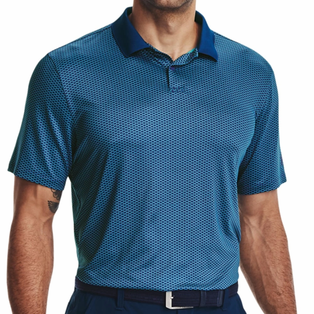 Stylish Day Wear Short Sleeve Under Armour Performance 3.0 Crestable Monogram Polo Shirt - Blue Mirage