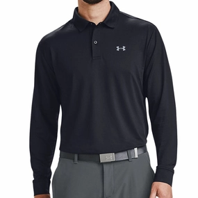 Bright and Bold Active Look Under Armour Performance Textured Long Sleeve Polo Shirt - Black/Pitch Grey