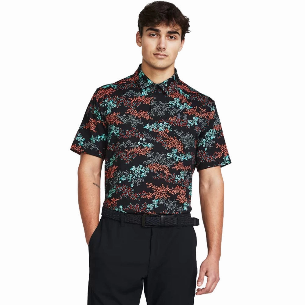 Under Armour Playoff 3.0 Printed Polo Shirt - Black/Hydro Teal/Castlerock Relaxed fit wear