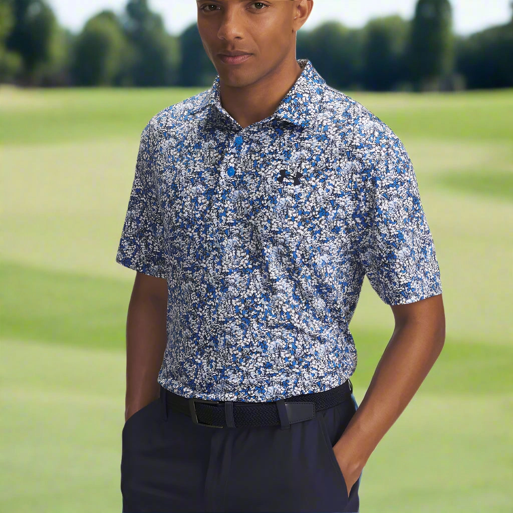 Under Armour Playoff 3.0 Printed Polo Shirt - Blue Atlantis/White/Midnight Navy Chic Style Trend Anti Pilling Treatment