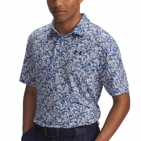 Under Armour Playoff 3.0 Printed Polo Shirt - Blue Atlantis/White/Midnight Navy QuickDry Material Cross Grain Knit