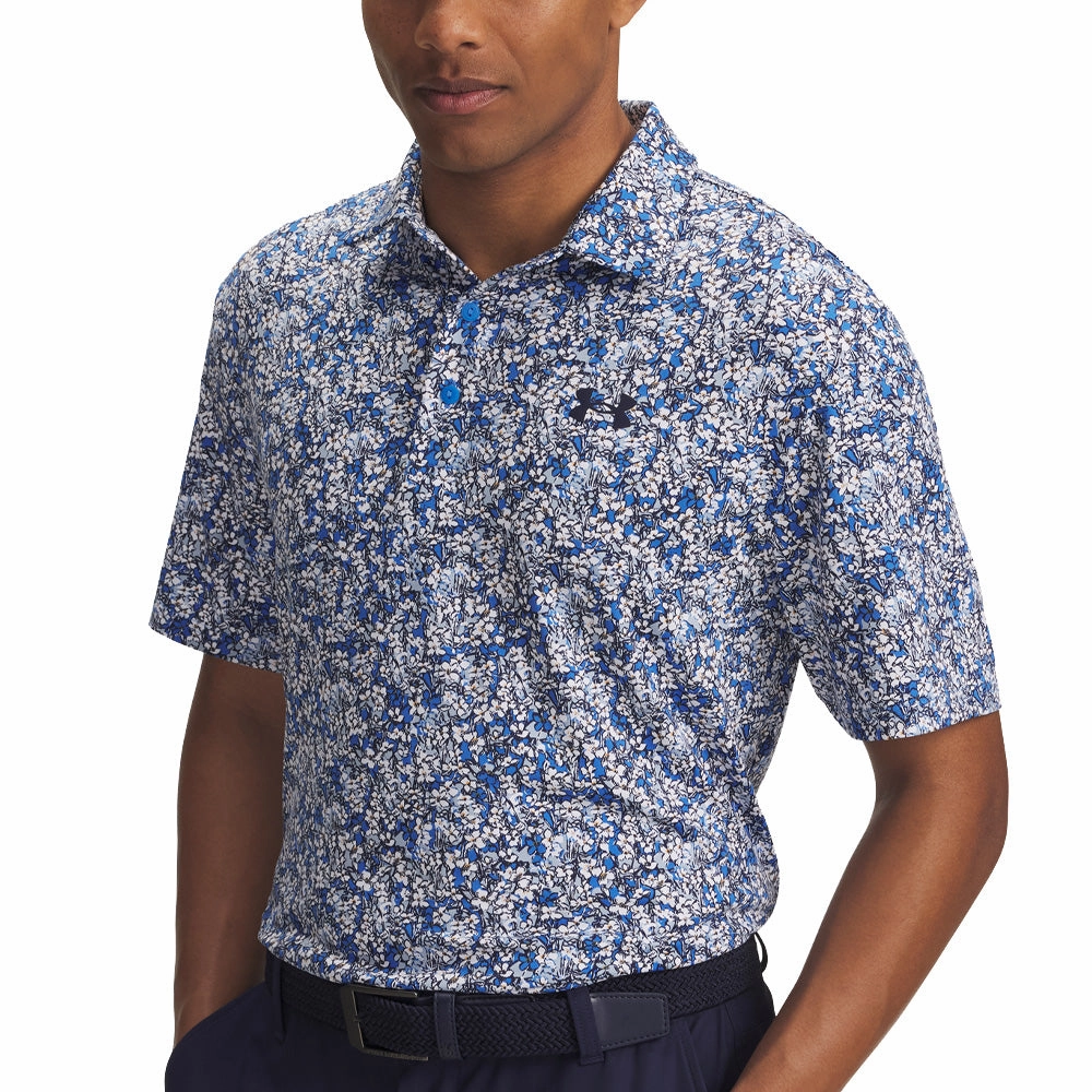 Under Armour Playoff 3.0 Printed Polo Shirt - Blue Atlantis/White/Midnight Navy QuickDry Material Cross Grain Knit