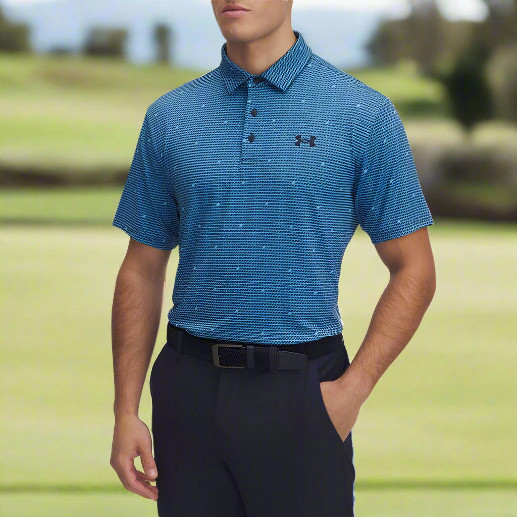 Under Armour Playoff 3.0 Printed Polo Shirt - Ether Blue/Midnight Navy Tear Resistant Knit Casual and Soft