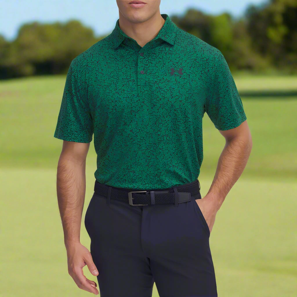Under Armour Playoff 3.0 Printed Polo Shirt - Green/Midnight Navy On-the-Go Comfort