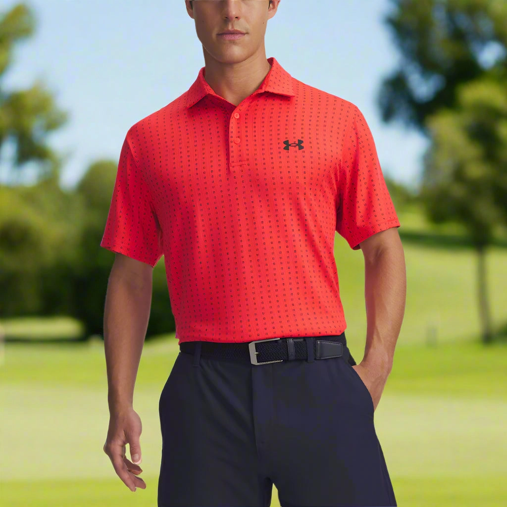 Under Armour Playoff 3.0 Printed Polo Shirt - Racer Red/Black/Black RelaxedFit NeutralTonesCollection