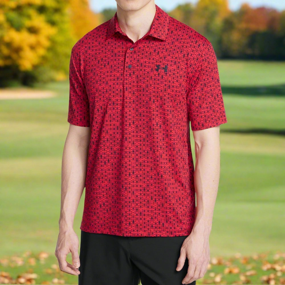 Under Armour Playoff 3.0 Printed Polo Shirt - Red/Midnight Navy Hygroscopic Fiber Quick Release Hem
